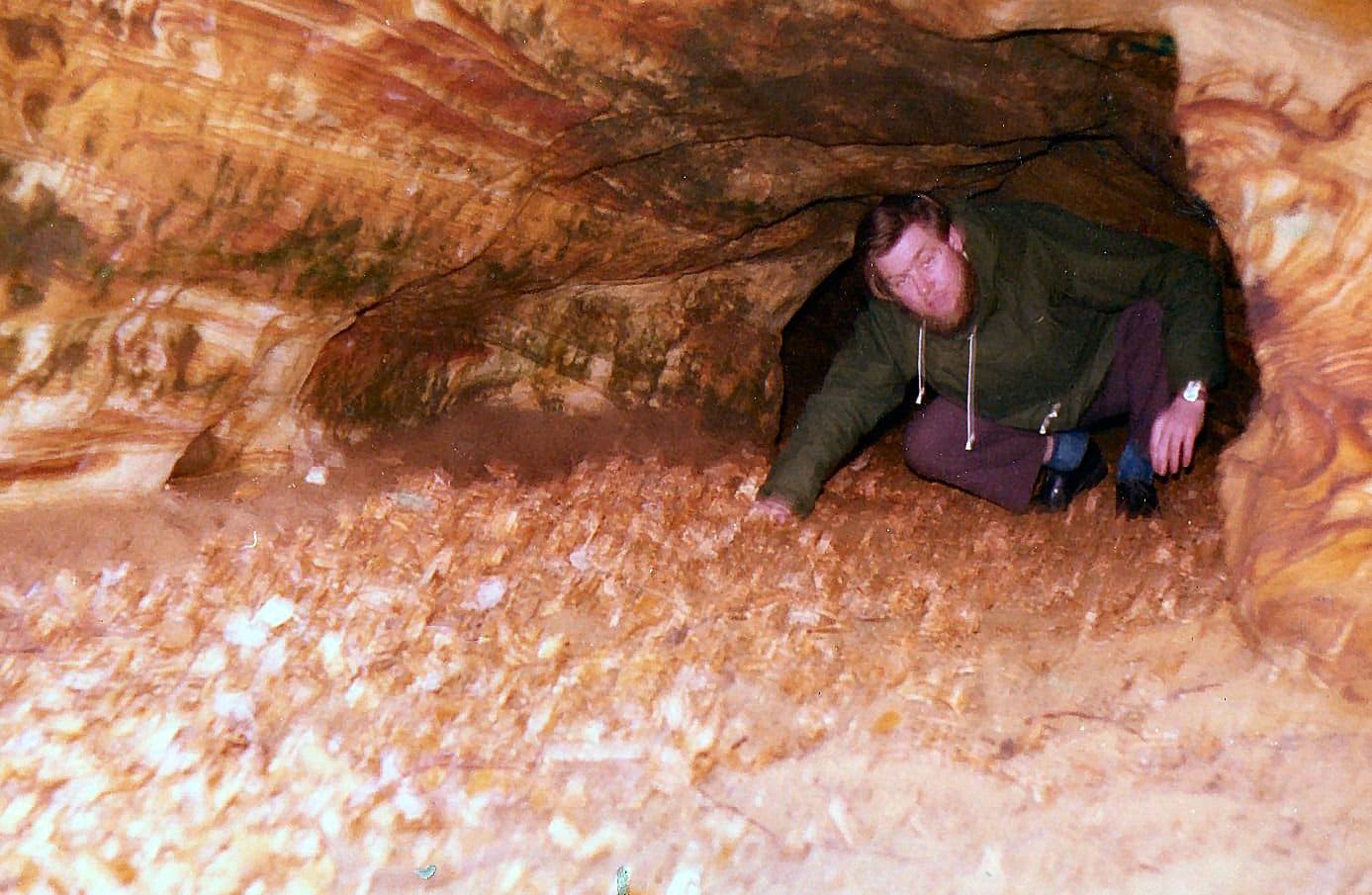 Maurice Hewins inside Foote's Cave, 1975