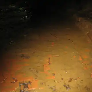The brick floor uncovered during restoration