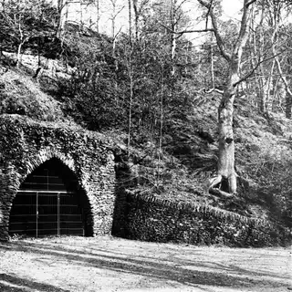 The entrance arch from the path