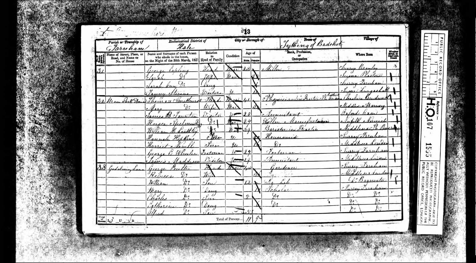 1851 census entry for Moor Park