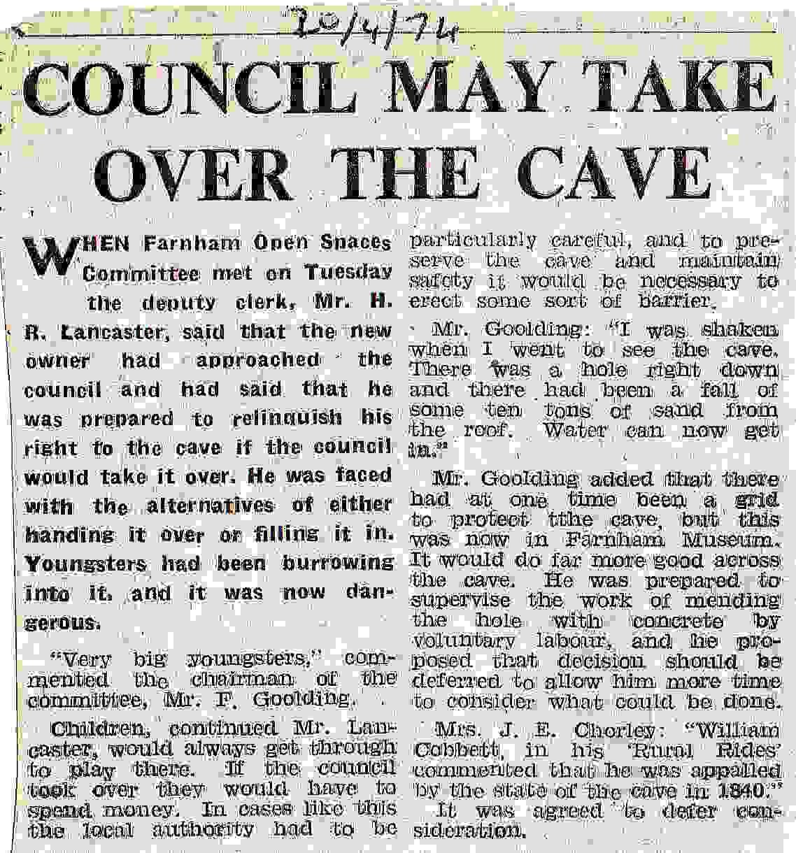 Farnham Herald cutting, 24 April 1974