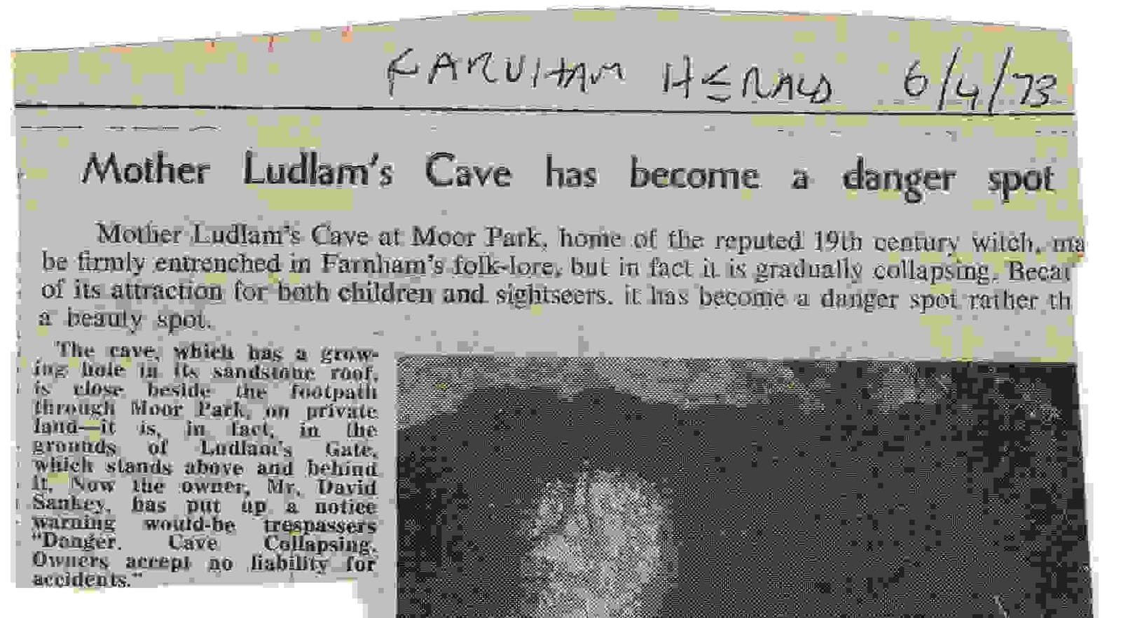 Farnham Herald cutting, 6 April 1973