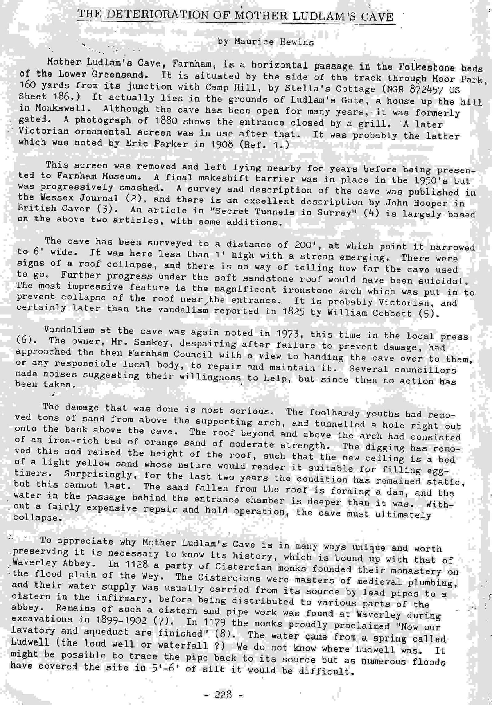 Book page mentioning the cave